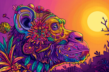 A psychedelic Chimpanzee. Generative AI
