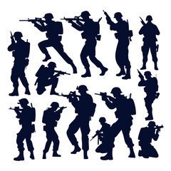 collection of soldier with gun silhouettes in different pose