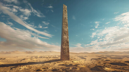 3d render of a peaceful towering obelisk in a desert serving as a beacon for travelers - obrazy, fototapety, plakaty