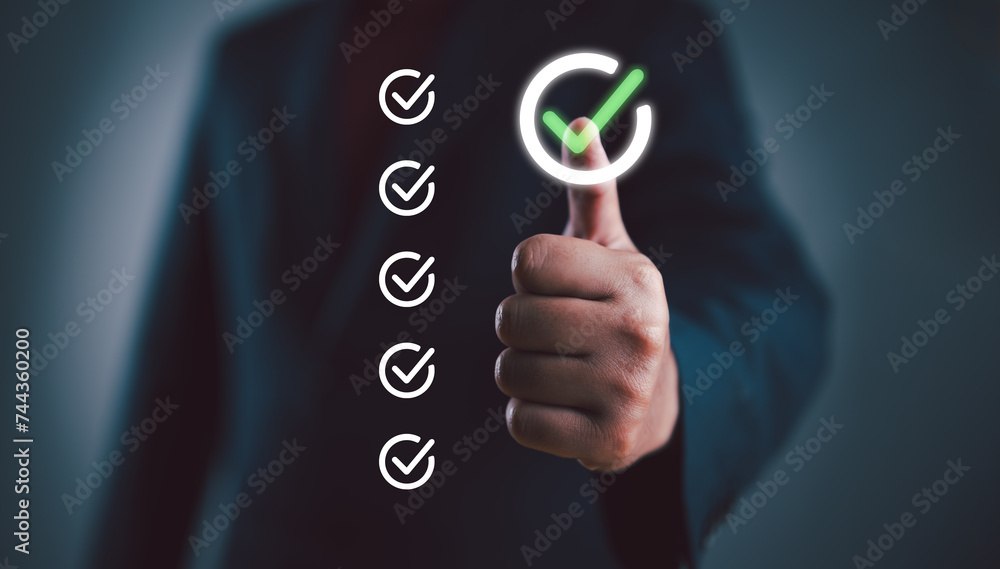 Aufkleber Quality management with Quality Assurance or QA and Quality Control or QC and improvement. Standardization and certification concept. Compliance to regulations and standards. Concept with manager.