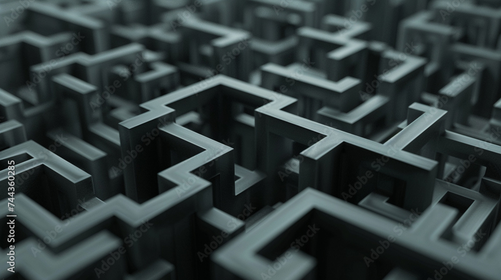 Poster 3d render of a series of interlocking geometric shapes forming a complex maze