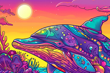 A psychedelic Dolphin. Generative AI