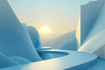 3d render of a surreal geometric landscape where the laws of physics and perspective are bent