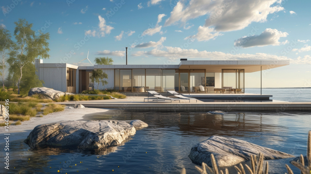Poster located on a private island this modern yet resilient home is built to withstand the harshest of sto
