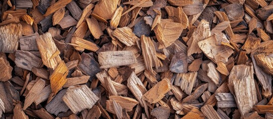A close-up shot of a pile of wood chips sitting on top of a pile of wood, suitable for design banners or mock up backgrounds.