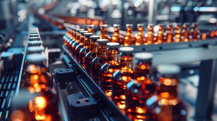 An intricate network of conveyor belts transporting bottles through various stages of production highlighting the widespread use of automation in bottling plants.