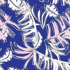 Blue Tropical Leaf Seamless Pattern Design