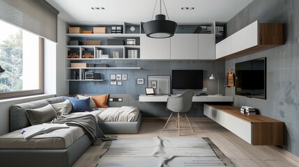 Fototapeta na wymiar Designing a minimalist teenager's room in the modern style