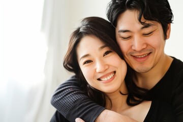 恋人同士でキスやハグをしている日本人カップル（家族・パートナー・事実婚）
