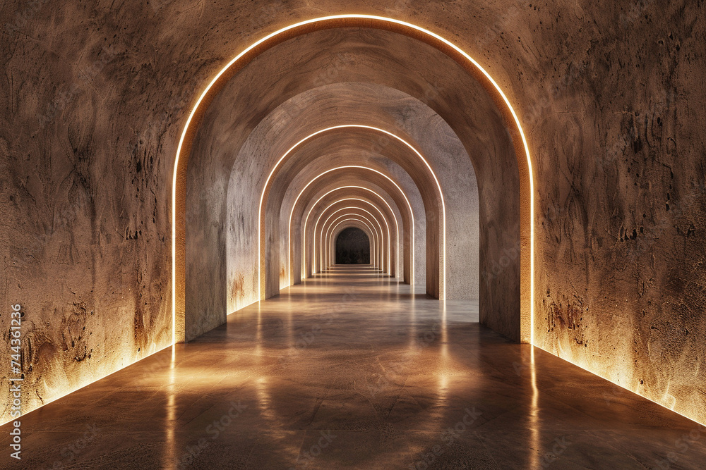 Aufkleber 3d render of a tunnel with a series of soft illuminated alcoves