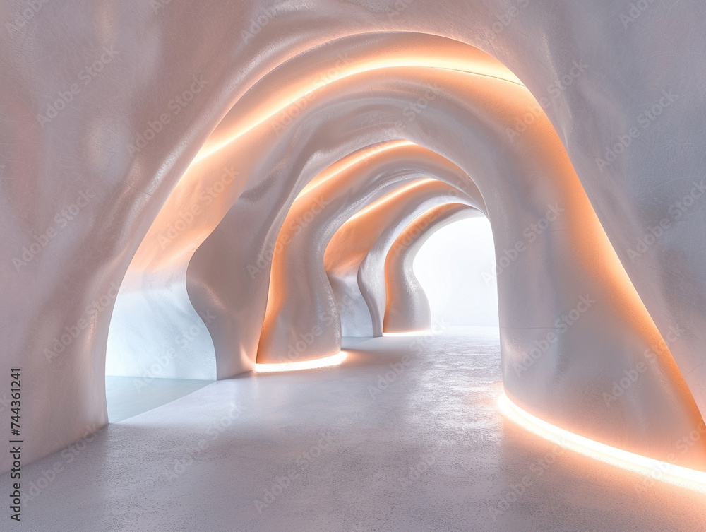 Aufkleber 3d render of a tunnel with a smooth monolithic appearance and ambient backlight