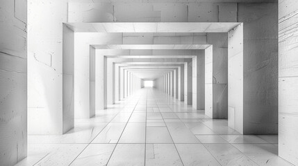 3d render of a tunnel with a minimalist repeating square pattern