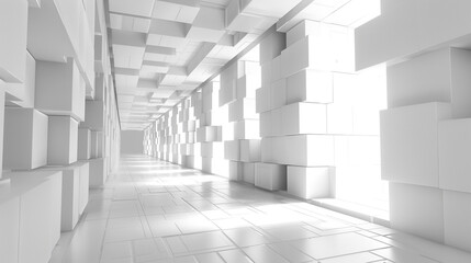 3d render of a tunnel with a repetitive minimalist cubic motif