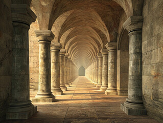 3d render of a tunnel with a series of simple elegant pillars diminishing in size