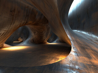 3d render of a tunnel with a smooth curvilinear form and subtle lighting