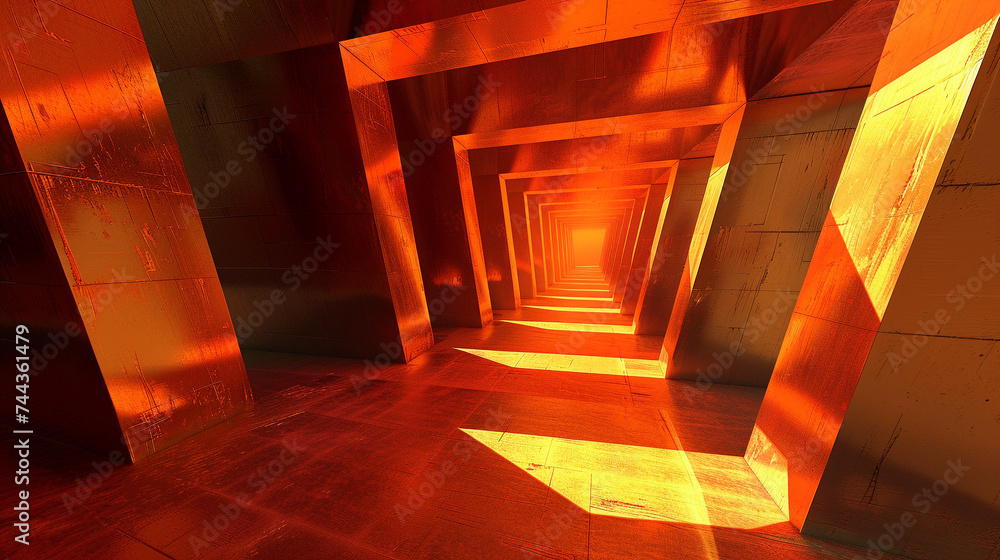 Aufkleber 3d render of an endless geometric tunnel with a vanishing point light source