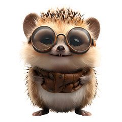 A 3D animated cartoon render of a smiling hedgehog with retro goggles.