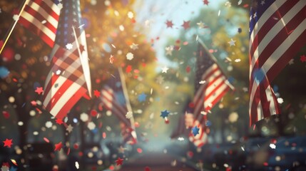 Celebrate Presidents Day with an energetic banner mockup showcasing American flags - obrazy, fototapety, plakaty