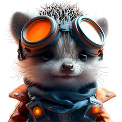 A 3D animated cartoon render of a cool hedgehog sporting futuristic goggles.