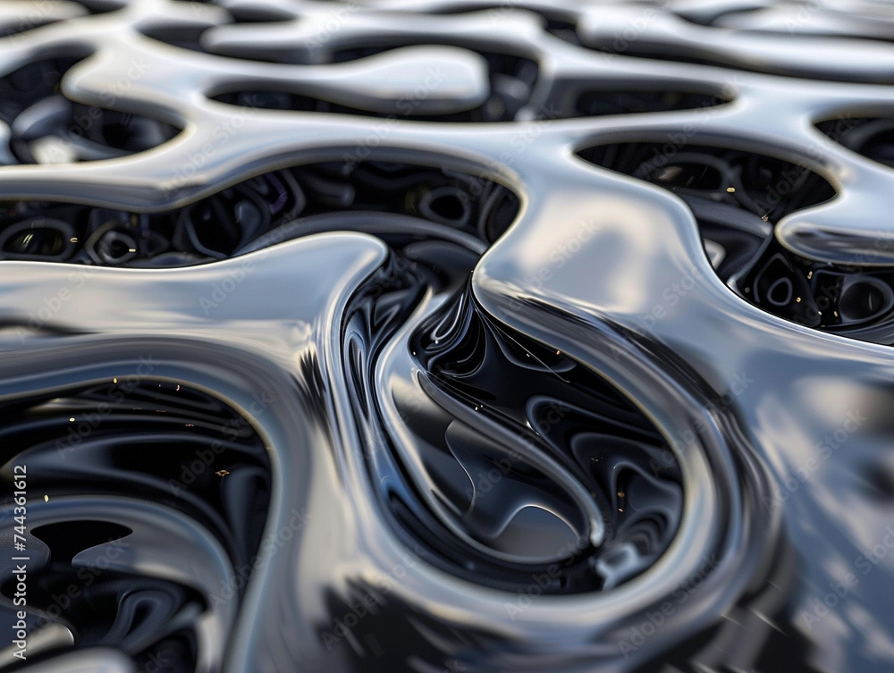 Aufkleber 3d render of intricate patterns formed by the movement of dark fluid across a flat plane