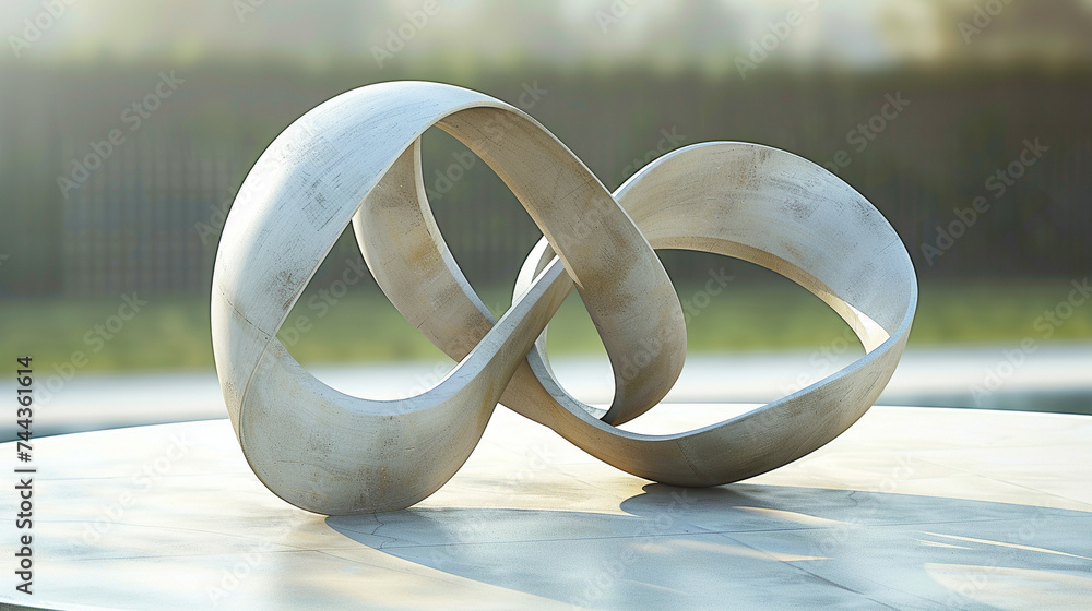 Poster 3d render of interlocking geometric shapes creating an infinite loop sculpture