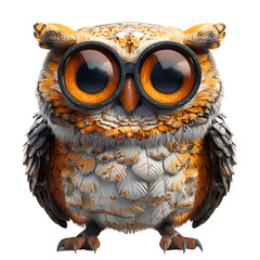 A 3D animated cartoon render of a wise owl wearing a monocle.