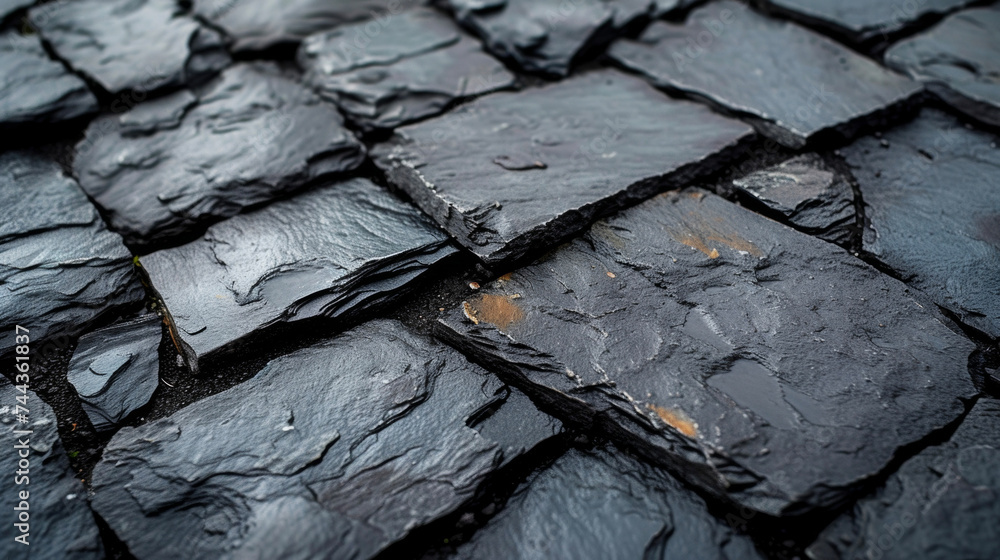 Poster a closeup of weatherresistant and durable slate tiles perfect for adding a touch of elegance and sop