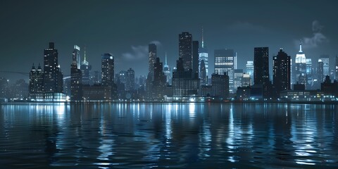 Fototapeta na wymiar Manhattan Midtown skyline panorama at night, New York. New York skyline. Concept digital illustration 