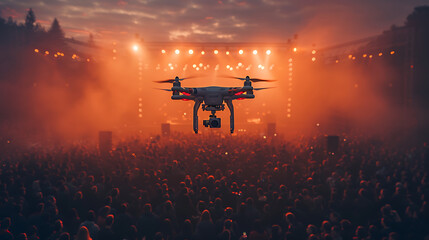 Drone flying over concert AI Image Generative.