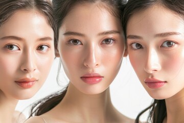 肌の綺麗な日本人モデルが3人並んでる美容広告風写真（美容整形・プチ整形・美肌）