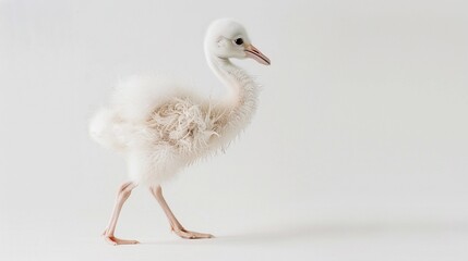 Flapping Flamingo Chick, A fluffy flamingo chick with pink down feathers attempting its first wobbly steps, background image, generative AI