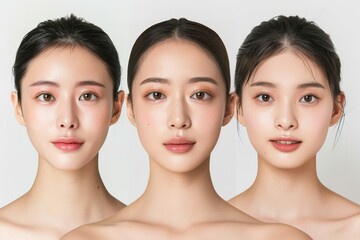 肌の綺麗な日本人モデルが3人並んでる美容広告風写真（美容整形・プチ整形・美肌）