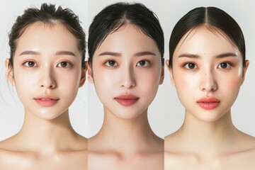 肌の綺麗な日本人モデルが3人並んでる美容広告風写真（美容整形・プチ整形・美肌）