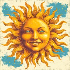 Smiling Sun with Wavy Rays