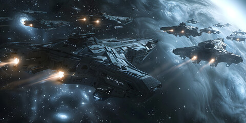 space battle scene futuristic dreadnought, created with generative ai