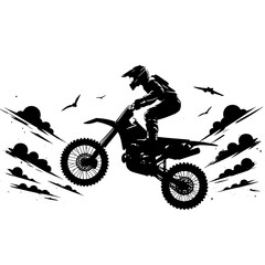 Motor cross jump in silhouette illustration and png