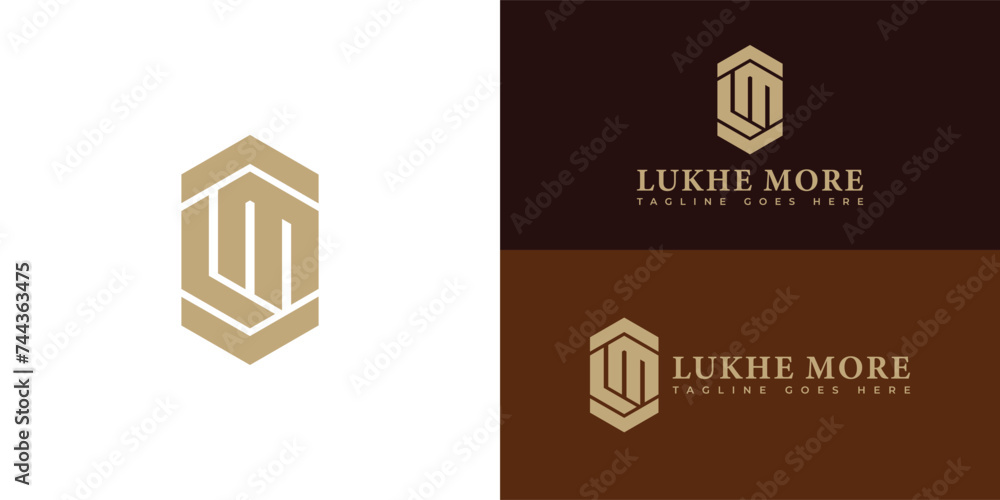 Poster abstract initial letter lm or ml logo in gold color isolated in multiple white and brown backgrounds
