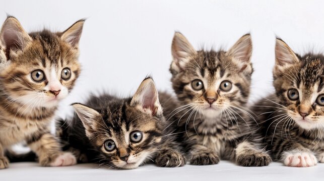 Curious Kittens, a group of playful kittens exploring their surroundings on a white backdrop, background image, generative AI