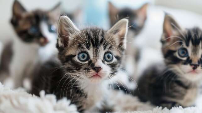 Curious Kittens, a group of playful kittens exploring their surroundings on a white backdrop, background image, generative AI