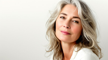 Fototapeta premium Portrait of a mature beautiful woman on a light background.