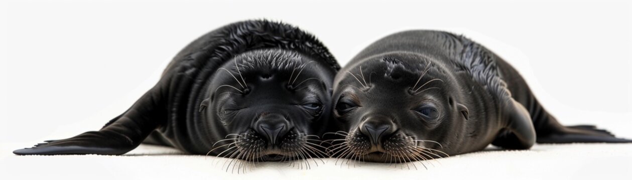Snuggling Seal Pup, Two playful seal pups cuddling together, background image, generative AI
