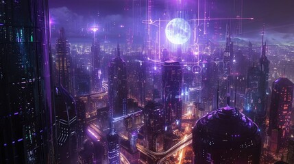 A holographic cityscape bustling with life and culture offering a glimpse into the architecture and daily life of a distant metropolis.