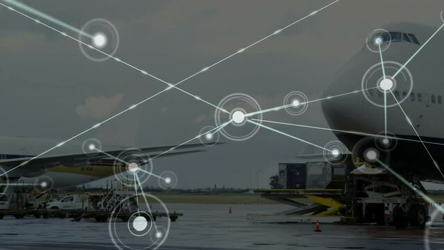 Animation of network of connections over airplane