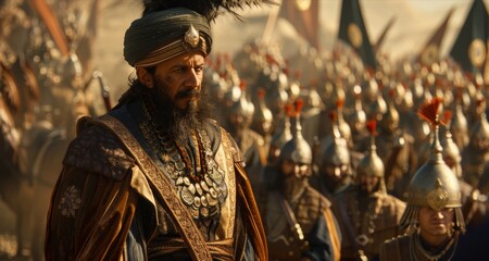 A Janissary leader stands tall with a regal presence commanding respect and admiration from their troops. - obrazy, fototapety, plakaty
