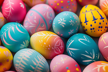 Vibrant Easter eggs with decorative patterns, springtime holiday