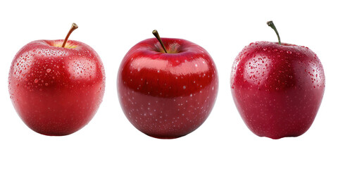 fresh and healthy red apple fruit in set of three - obrazy, fototapety, plakaty