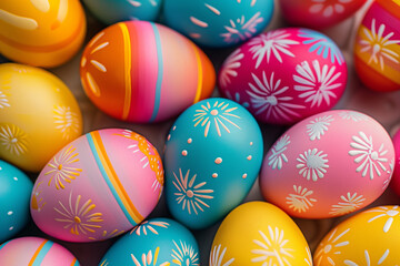 Fototapeta na wymiar Vibrant Easter eggs with decorative patterns, springtime holiday