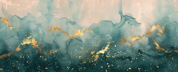 abstract painting of various colors on a blue, white and gold background