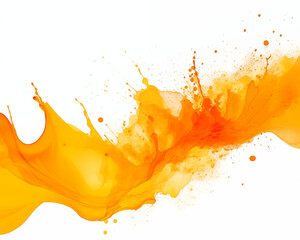 Image of orange ink splashes and overlays on a white background. Grunge splatter, paint splash, liquid stains.