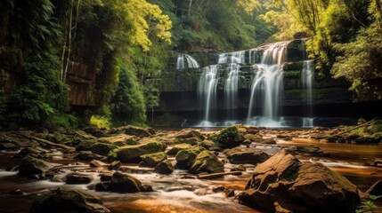Beautiful waterfall in the mountains of North Carolina, Elakala Falls long exposure.
